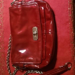 Coach Chelsea Flap Handbag Deep Red Patent Leather